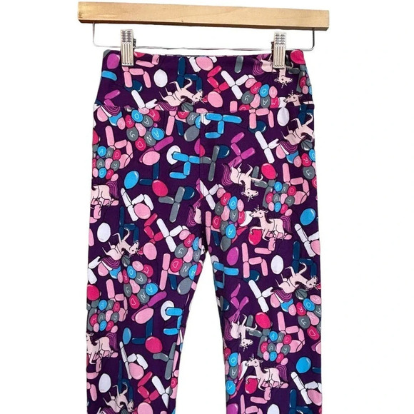 LulaRoe Women's Birthday Celebration Unicorn & Balloons Purple Leggings One Size - Picture 2 of 7